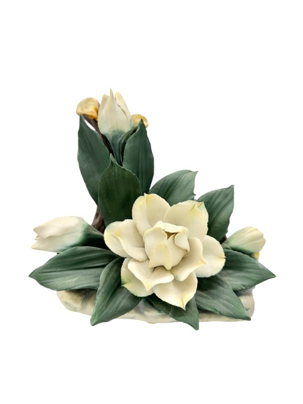 Capodimonte Porcelain White Gardenia Floral Figurine Made In Italy 8x7x5 inches